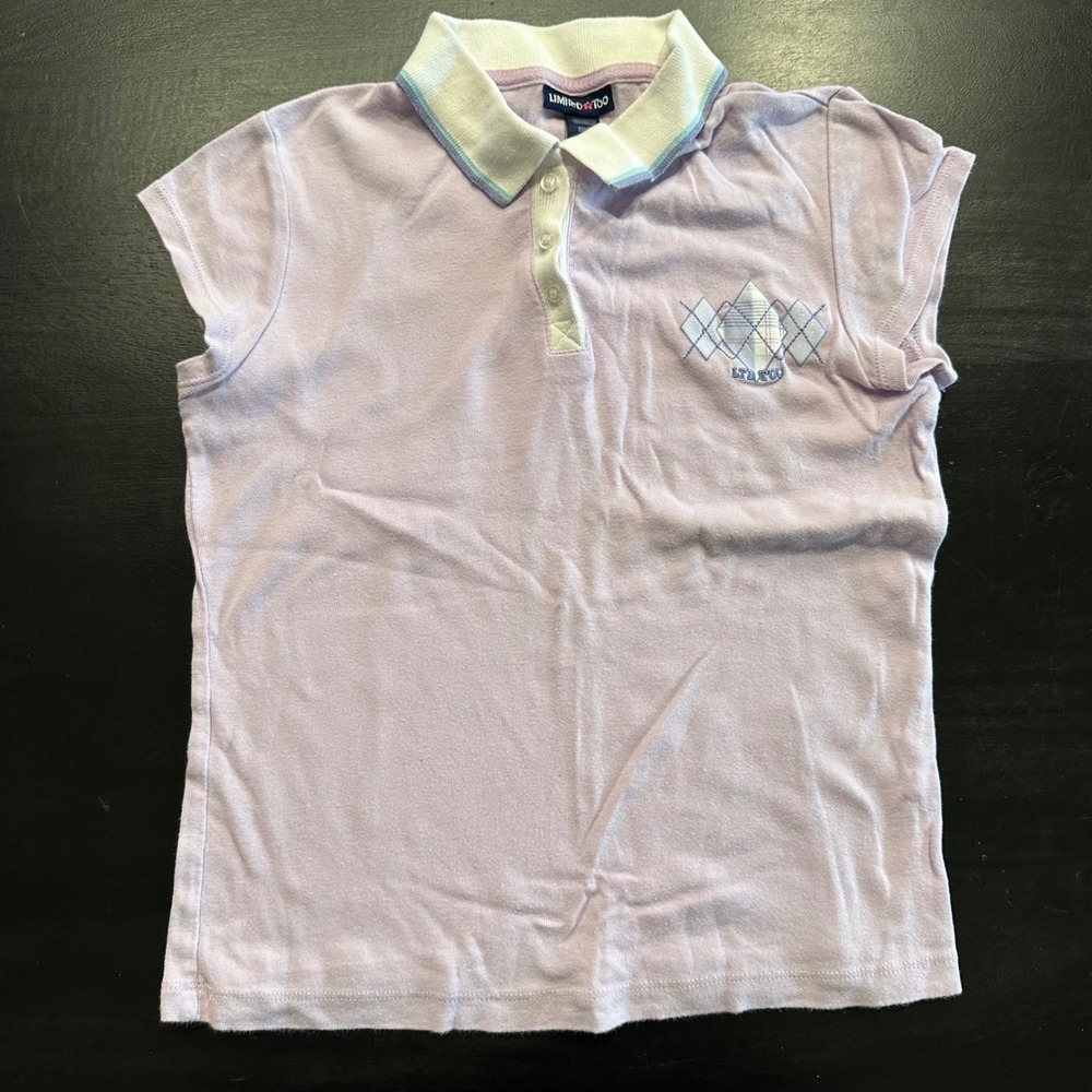 Vintage Y2K Limited Too Girls Lavender Argyle Polo Shirt Size L 14 Short Sleeve